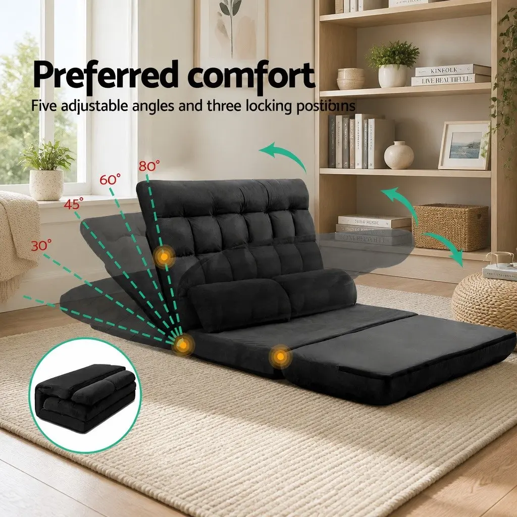Charcoal 2-Seater Floor Lounge Sofa Bed with Recline