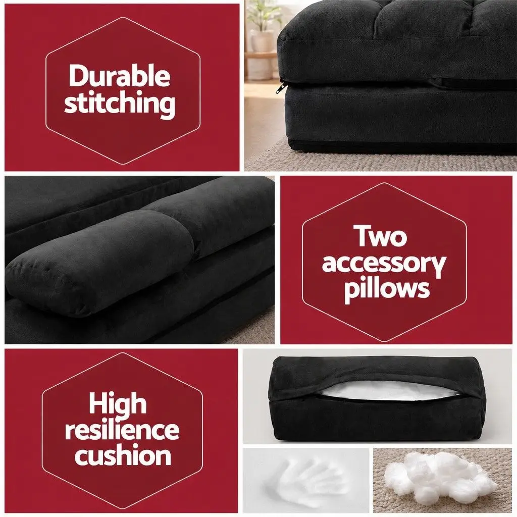 Charcoal 2-Seater Floor Lounge Sofa Bed with Recline
