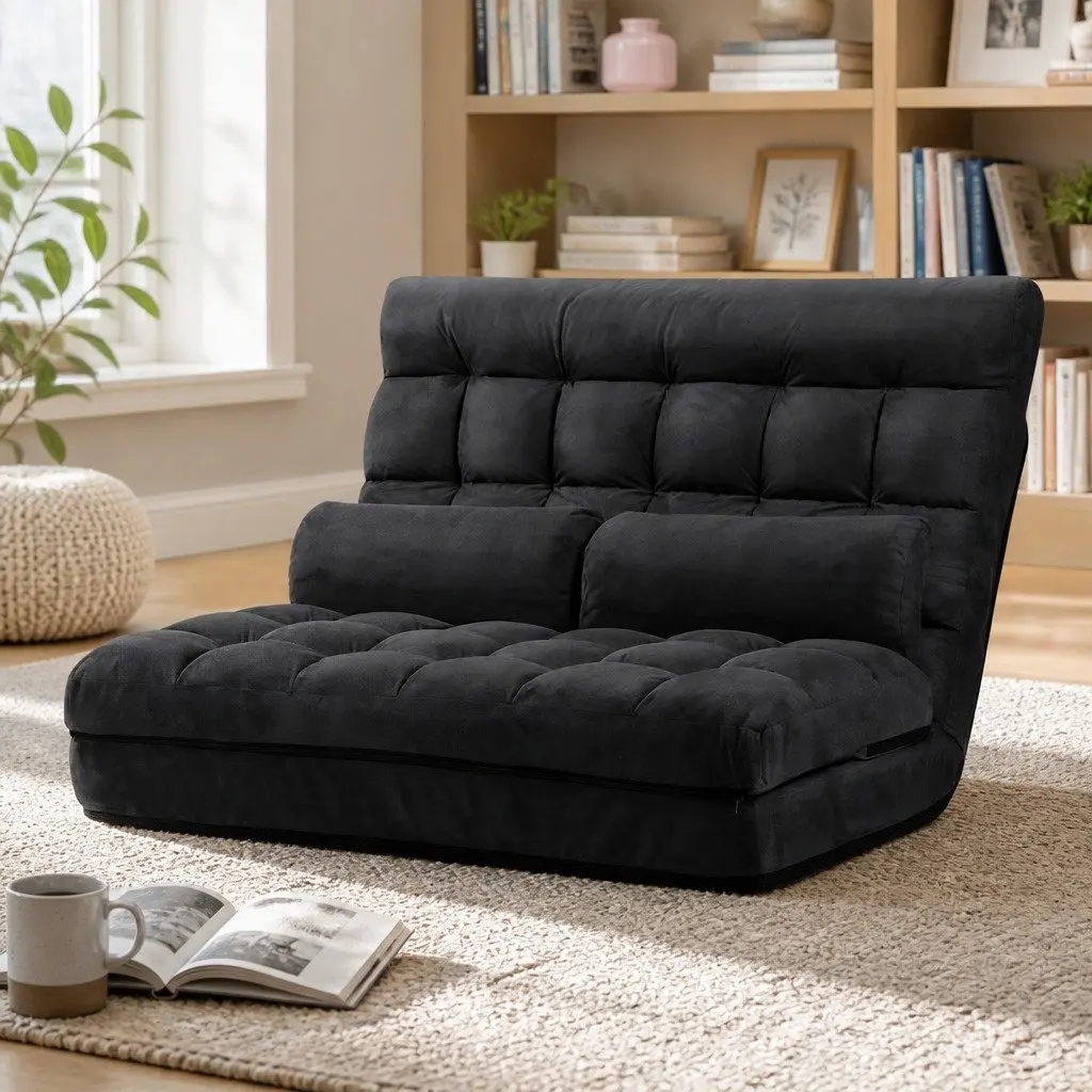 Charcoal 2-Seater Floor Lounge Sofa Bed with Recline