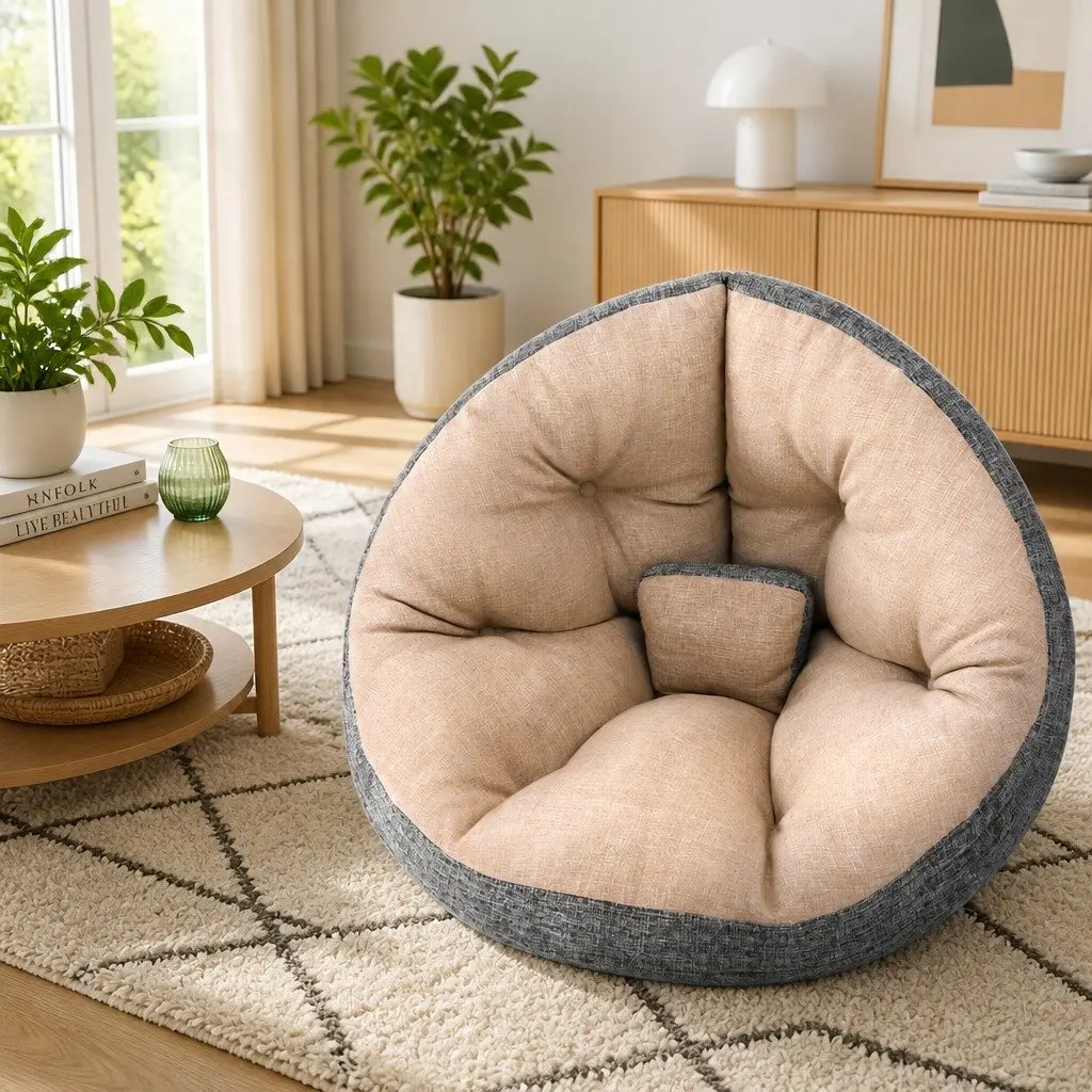Floor Lounge Sofa Bed Chair 4-in-1 Foldable Recliner Daybed Faux Linen Fabric Beige