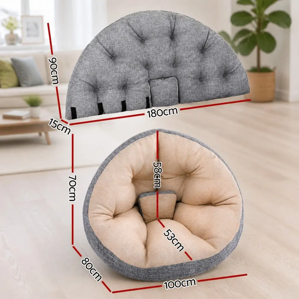 Floor Lounge Sofa Bed Chair 4-in-1 Foldable Recliner Daybed Faux Linen Fabric Beige