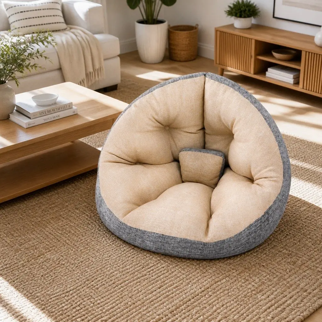 Floor Lounge Sofa Bed Chair 4-in-1 Foldable Recliner Daybed Faux Linen Fabric Beige