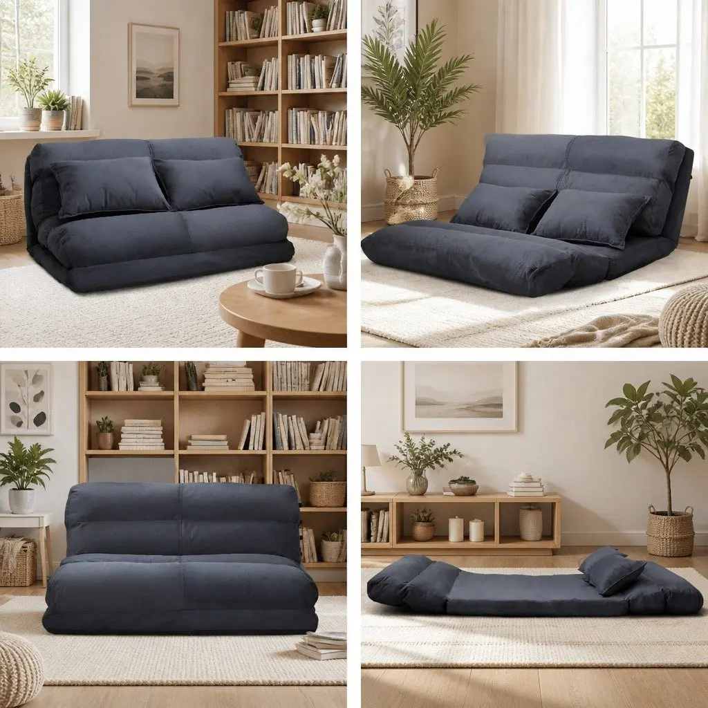 Charcoal 2-Seater Adjustable Floor Lounge Sofa Bed