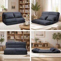 Charcoal 2-Seater Adjustable Floor Lounge Sofa Bed