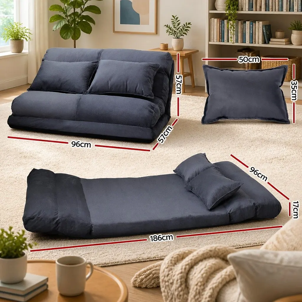 Charcoal 2-Seater Adjustable Floor Lounge Sofa Bed