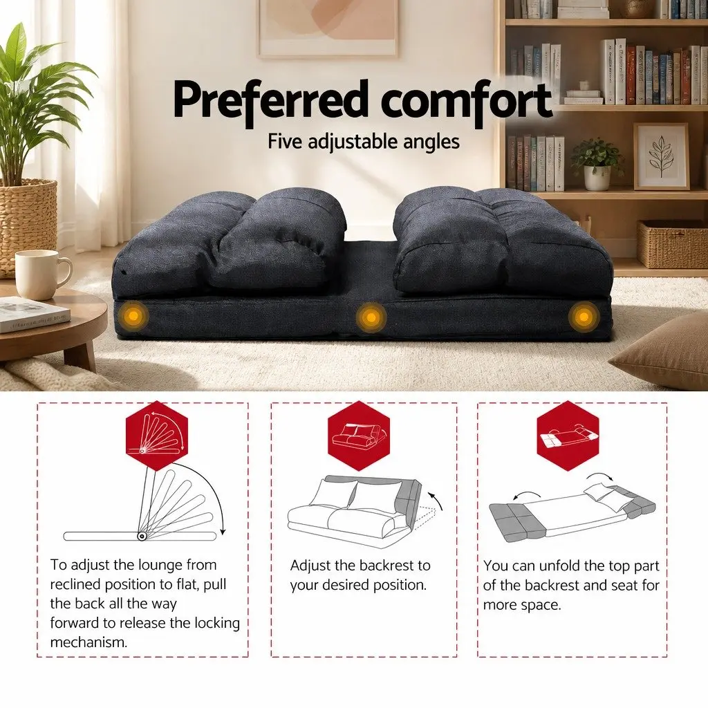 Charcoal 2-Seater Adjustable Floor Lounge Sofa Bed