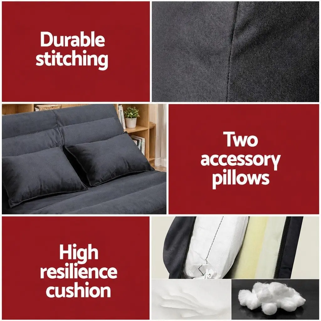 Charcoal 2-Seater Adjustable Floor Lounge Sofa Bed