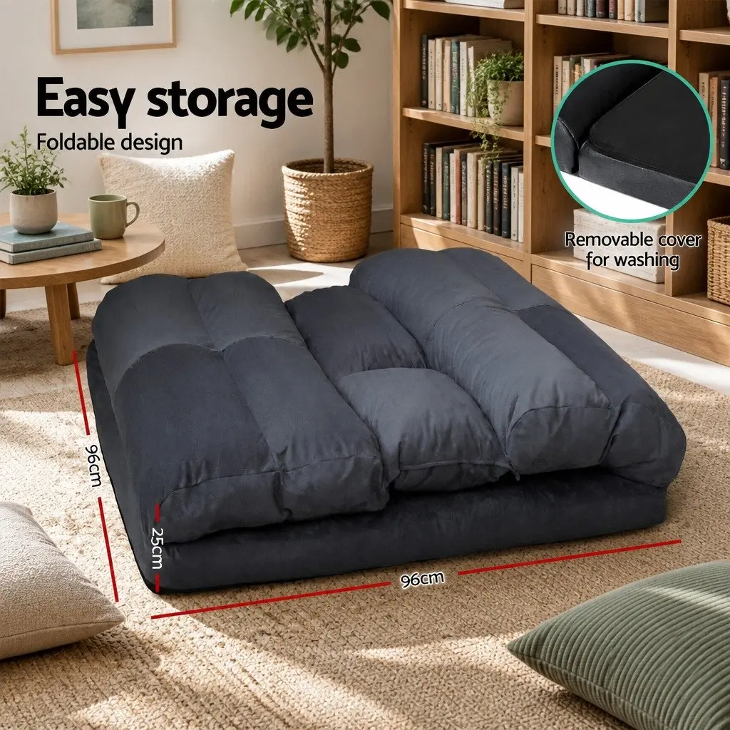 Charcoal 2-Seater Adjustable Floor Lounge Sofa Bed