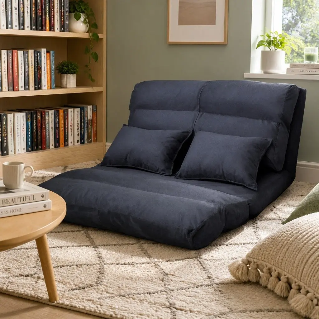 Charcoal 2-Seater Adjustable Floor Lounge Sofa Bed