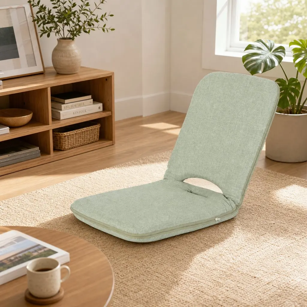 Floor Chair Adjustable 5 Position Green Denim Foldable Single Seat