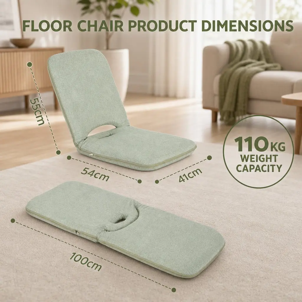 Floor Chair Adjustable 5 Position Green Denim Foldable Single Seat