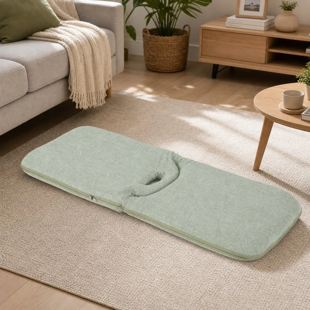 Floor Chair Adjustable 5 Position Green Denim Foldable Single Seat