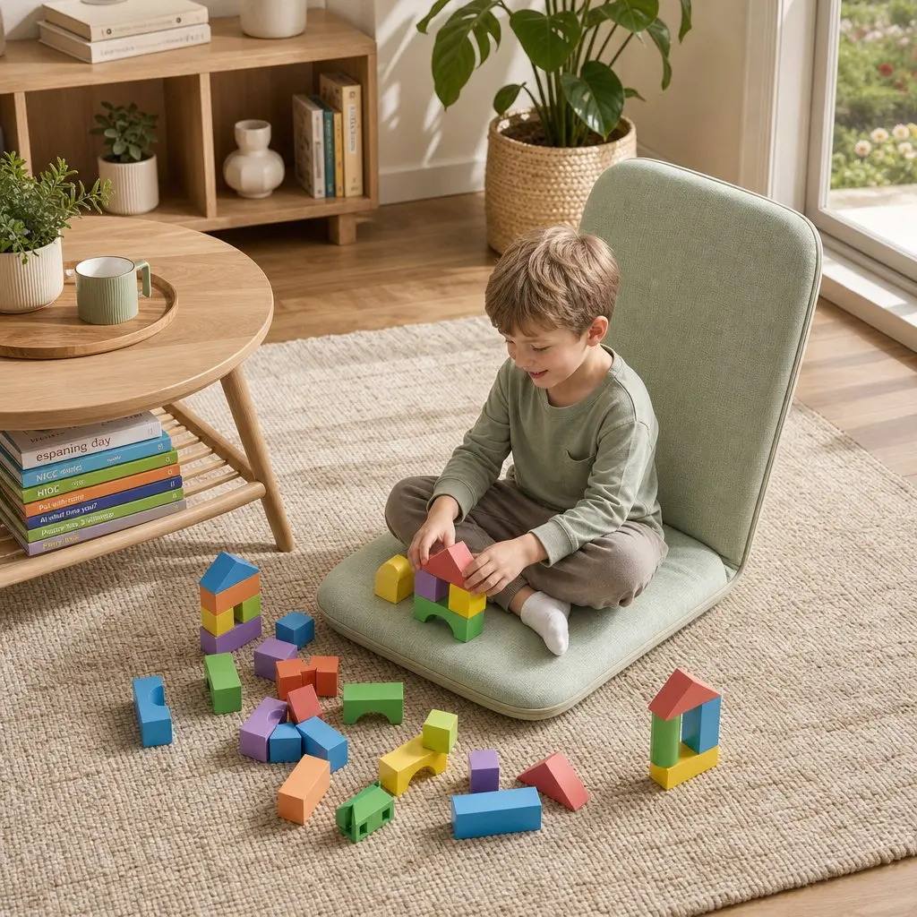 Floor Chair Adjustable 5 Position Green Denim Foldable Single Seat