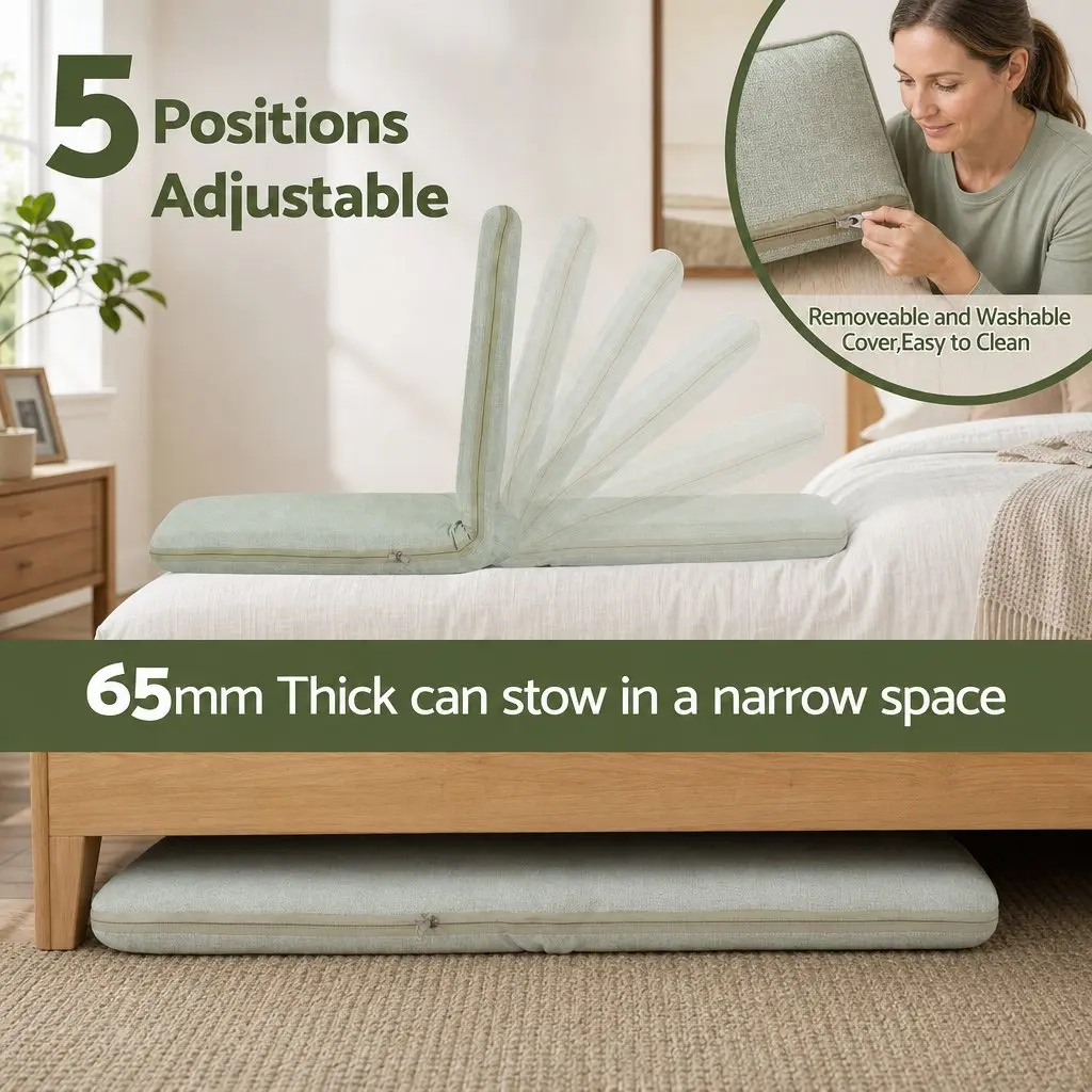 Floor Chair Adjustable 5 Position Green Denim Foldable Single Seat