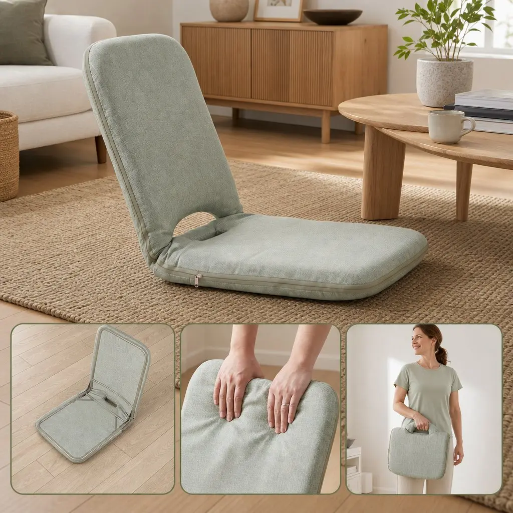 Floor Chair Adjustable 5 Position Green Denim Foldable Single Seat