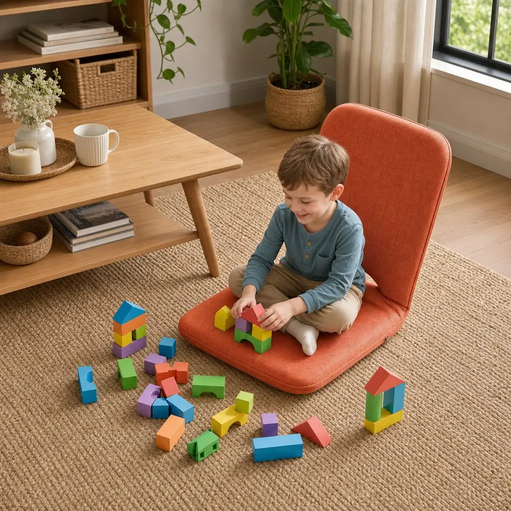 Floor Chair Adjustable 5 Position Orange Foldable Recliner High Resilience Sponge