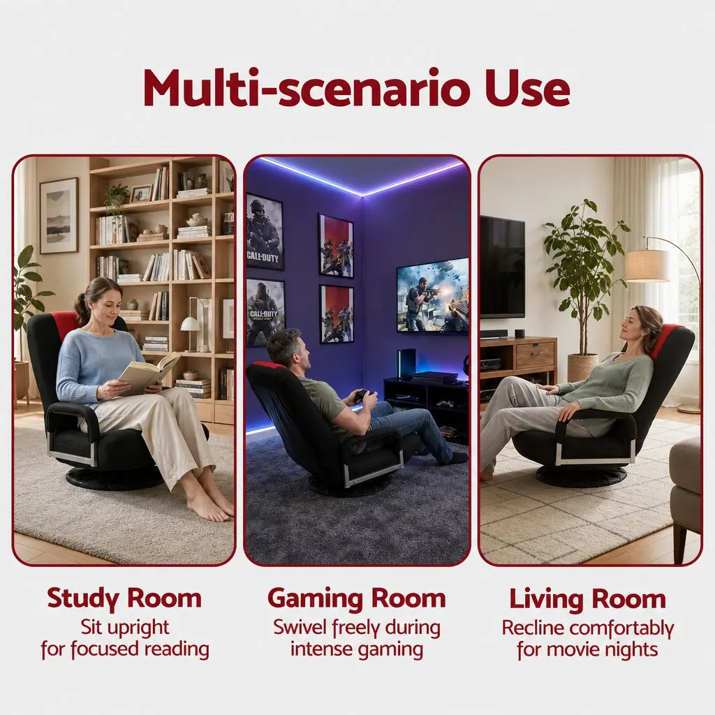 Gaming Chair Floor Seating Compact Foldable 360 Swivel Adjustable Backrest Black and Red