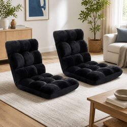 Adjustable Flannel Lounge Sofa Chair 2 Pack in Black