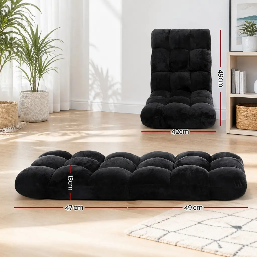 Adjustable Recliner Lounge Chair Flannel Black Foldable 2 Piece