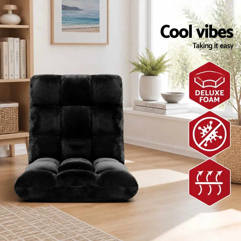 Adjustable Recliner Lounge Chair Flannel Black Foldable 2 Piece