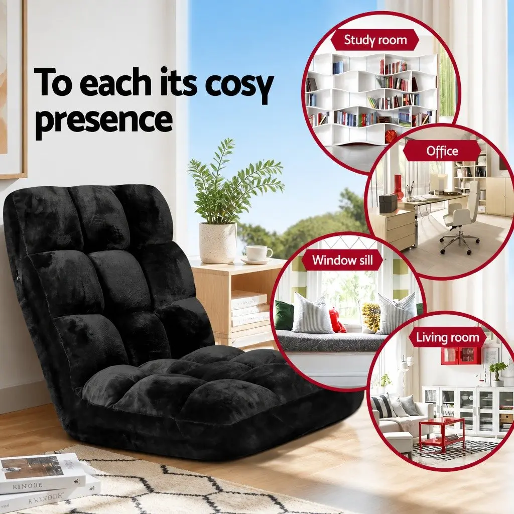 Adjustable Recliner Lounge Chair Flannel Black Foldable 2 Piece