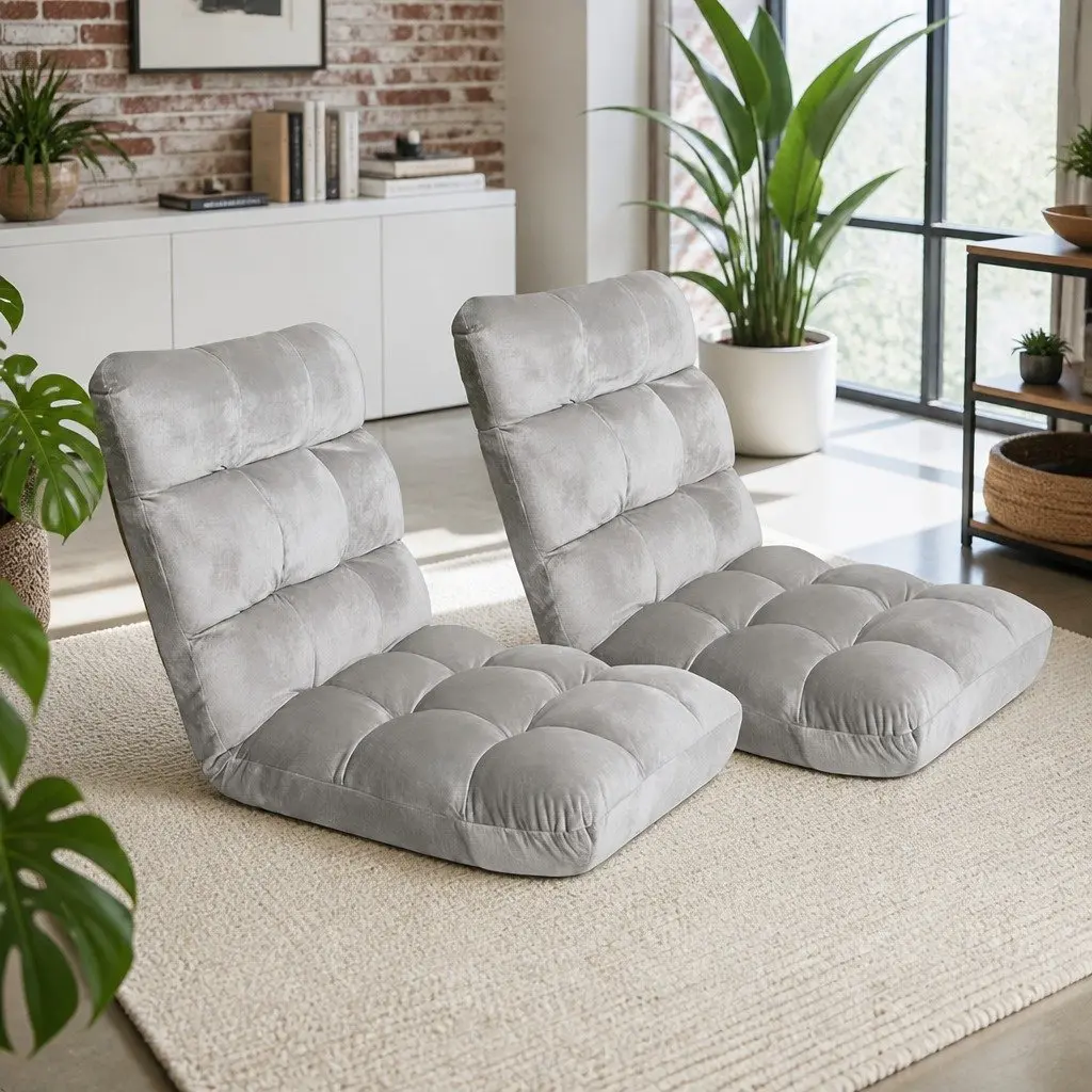 Lounge Sofa Bed Chair Recliner Grey Flannel 14 Adjustable Positions Folding
