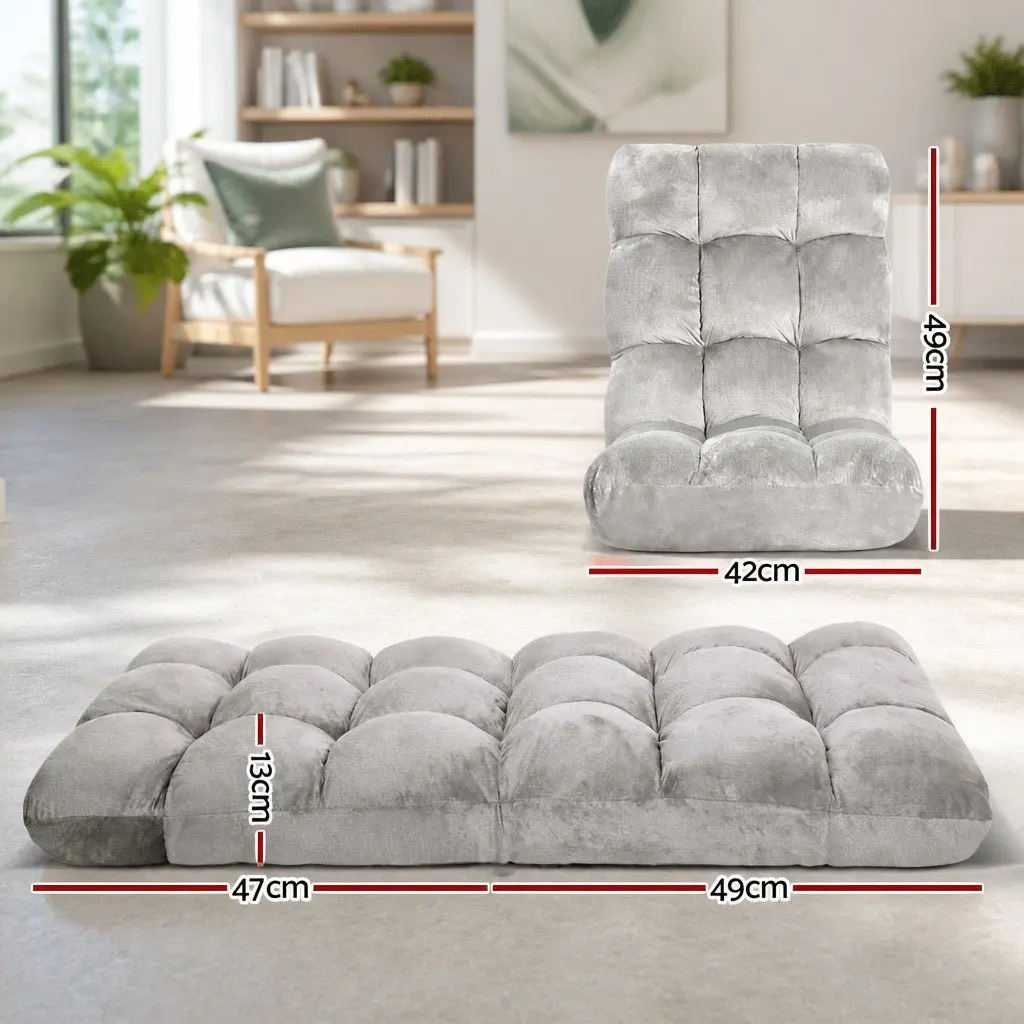 Lounge Sofa Bed Chair Recliner Grey Flannel 14 Adjustable Positions Folding