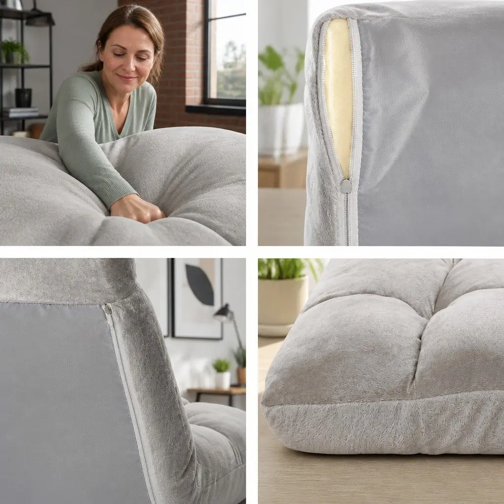 Lounge Sofa Bed Chair Recliner Grey Flannel 14 Adjustable Positions Folding
