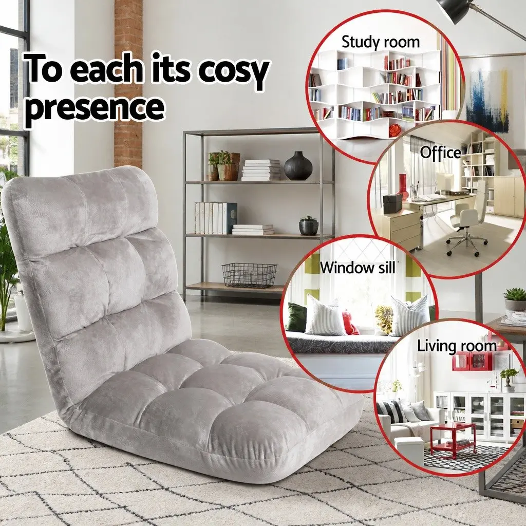 Lounge Sofa Bed Chair Recliner Grey Flannel 14 Adjustable Positions Folding