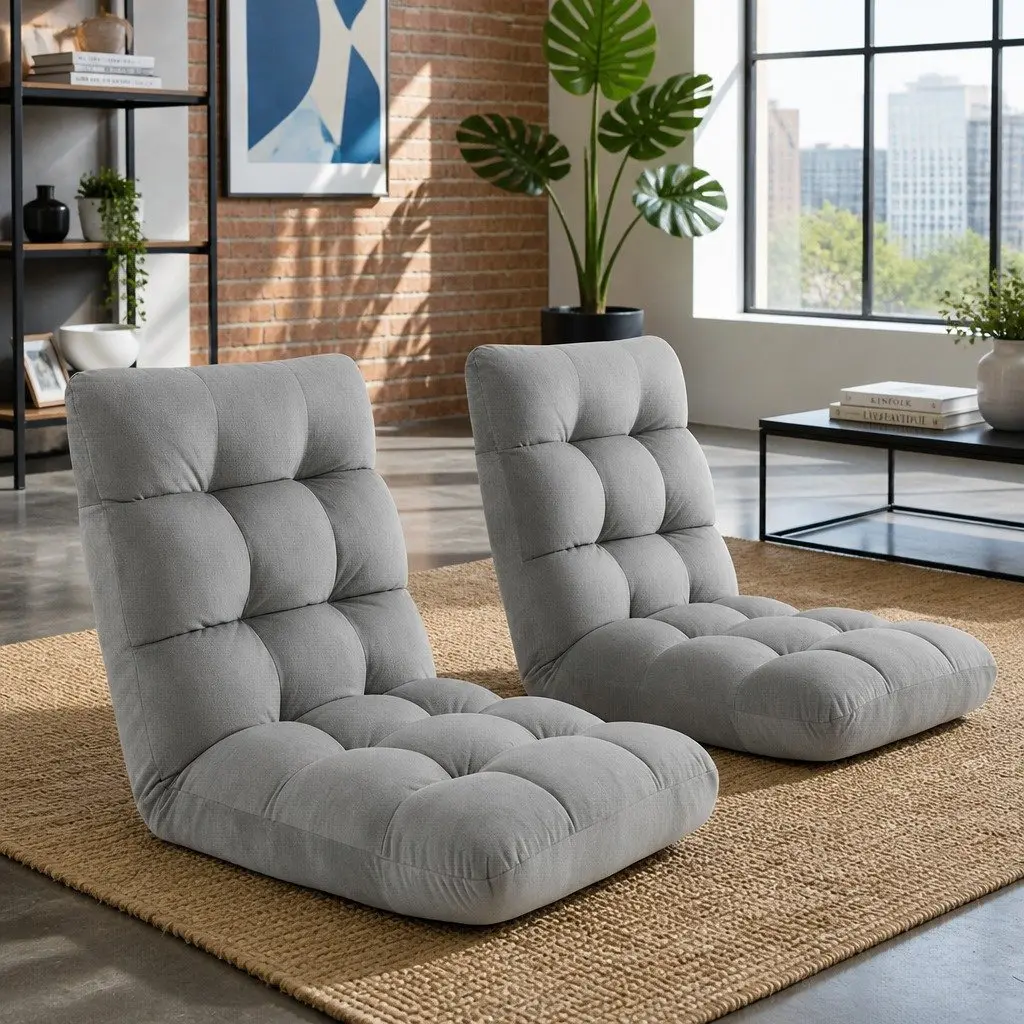 Lounge Sofa Bed Chair Recliner Grey Flannel 14 Adjustable Positions Folding