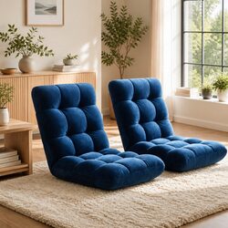 Navy Flannel Adjustable Floor Lounge Sofa Bed Chair