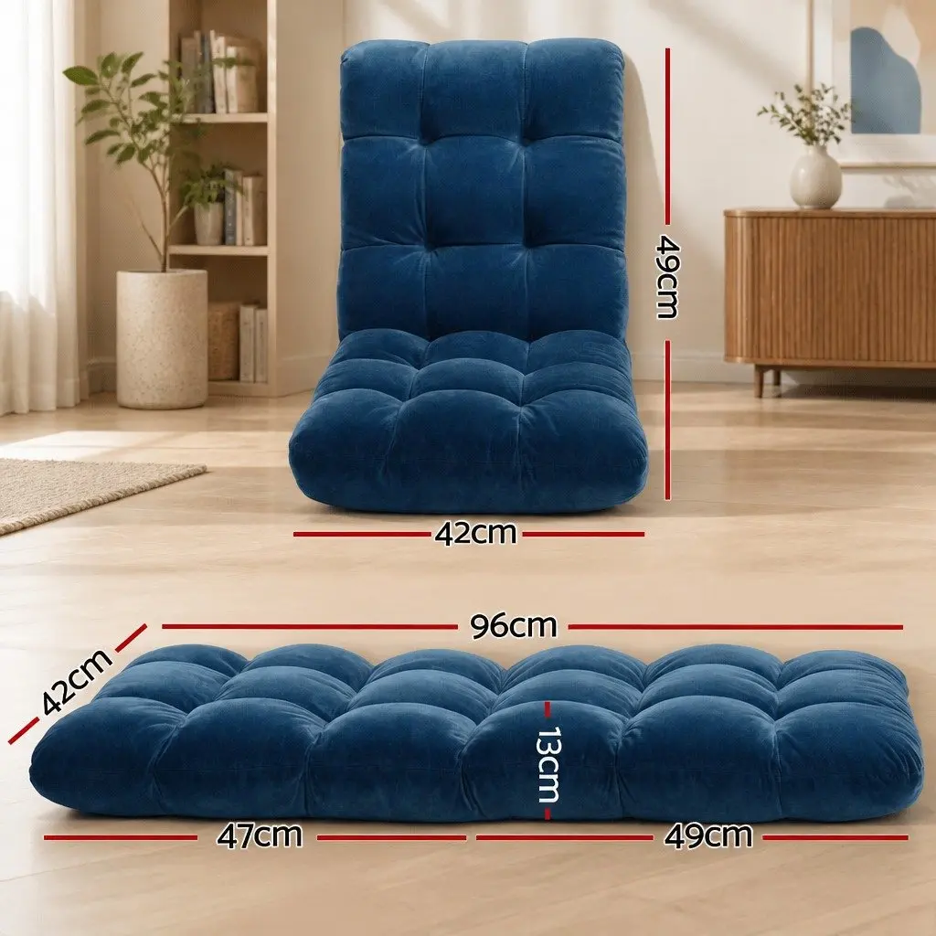 Adjustable Lounge Sofa Bed Chair Navy Flannel Fabric 14 Positions Recliner 2 Piece