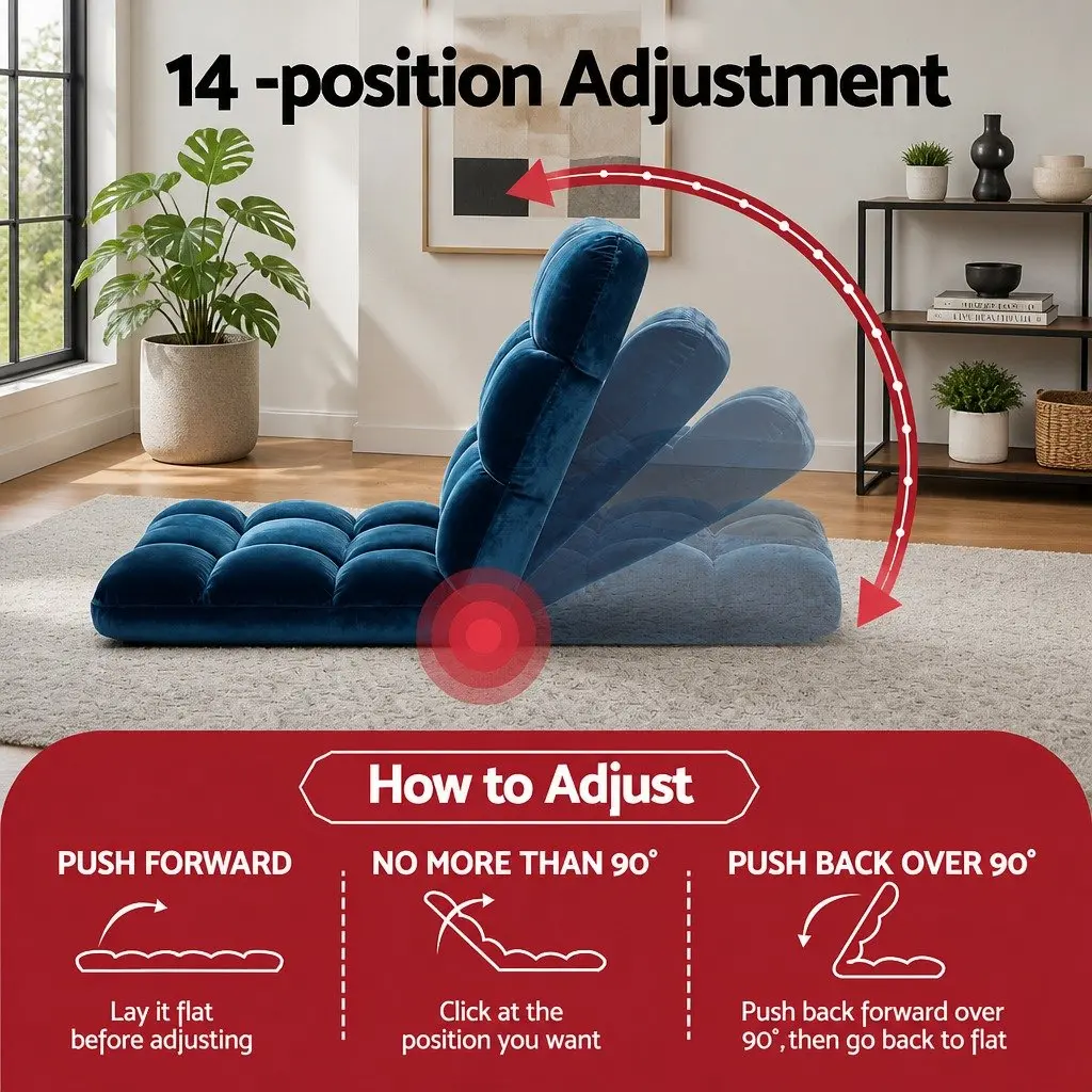 Adjustable Lounge Sofa Bed Chair Navy Flannel Fabric 14 Positions Recliner 2 Piece