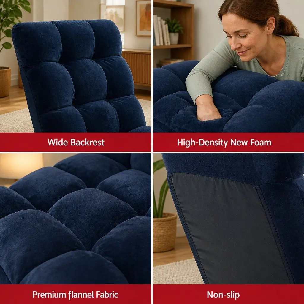 Adjustable Lounge Sofa Bed Chair Navy Flannel Fabric 14 Positions Recliner 2 Piece