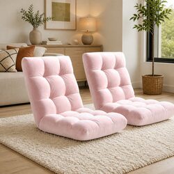 2-Piece Pink Flannel Floor Lounge Sofa Bed Chair