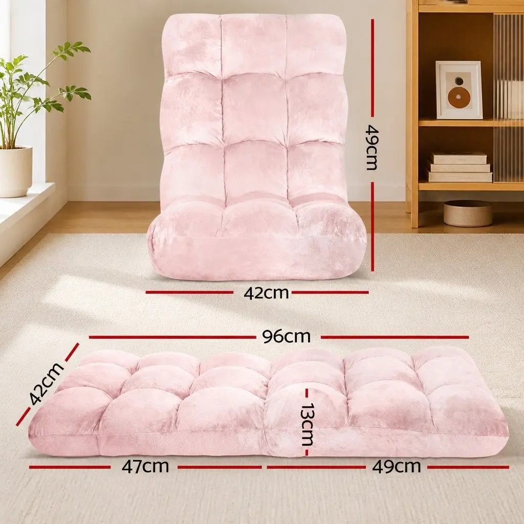 Floor Lounge Sofa Bed Chair Adjustable Recliner 14 Position Pink Flannel 2 Piece