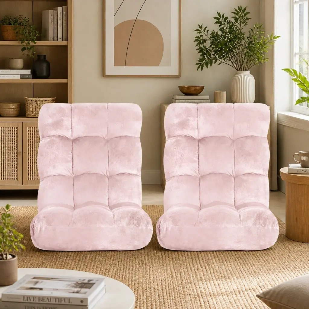 Floor Lounge Sofa Bed Chair Adjustable Recliner 14 Position Pink Flannel 2 Piece