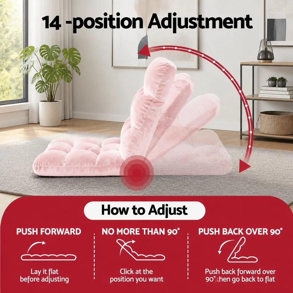 Floor Lounge Sofa Bed Chair Adjustable Recliner 14 Position Pink Flannel 2 Piece