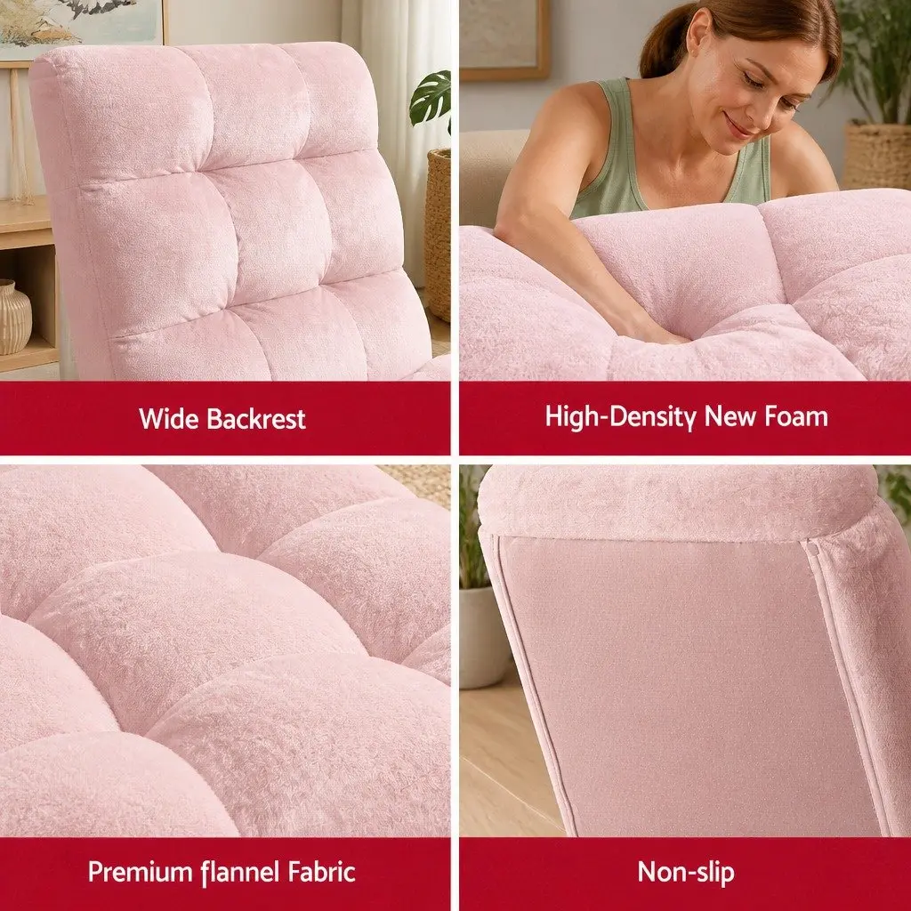 Floor Lounge Sofa Bed Chair Adjustable Recliner 14 Position Pink Flannel 2 Piece