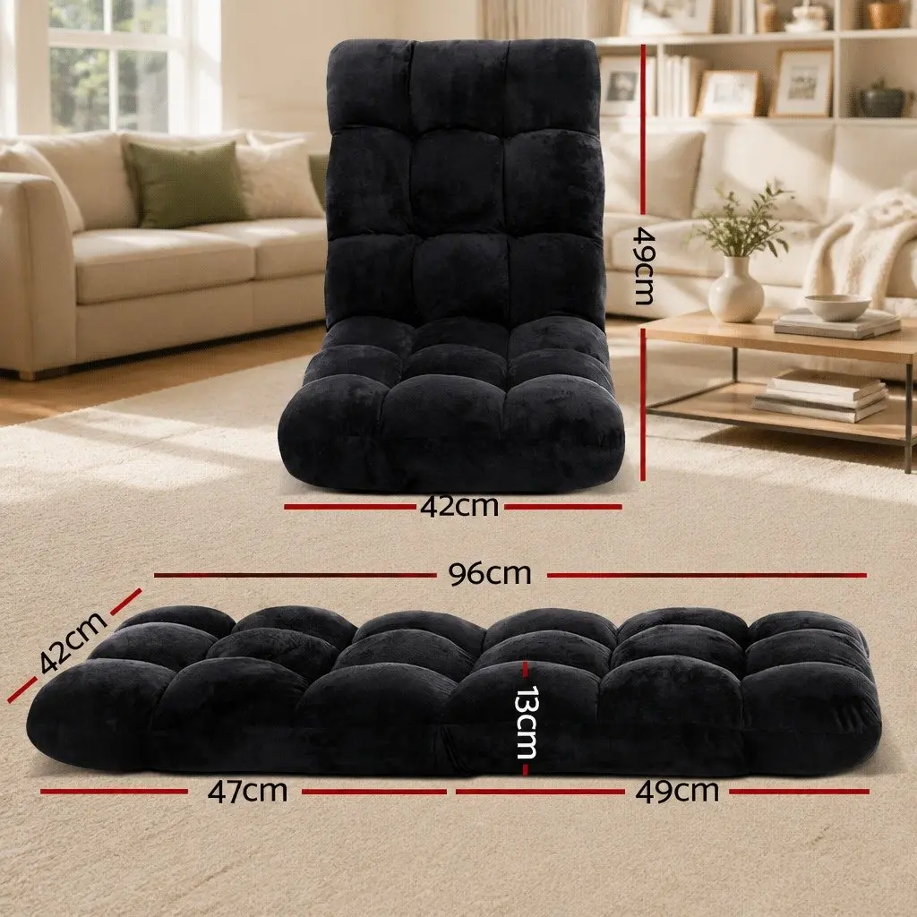 Adjustable Lounge Sofa Chair Flannel Fabric Black 14-Position Recliner