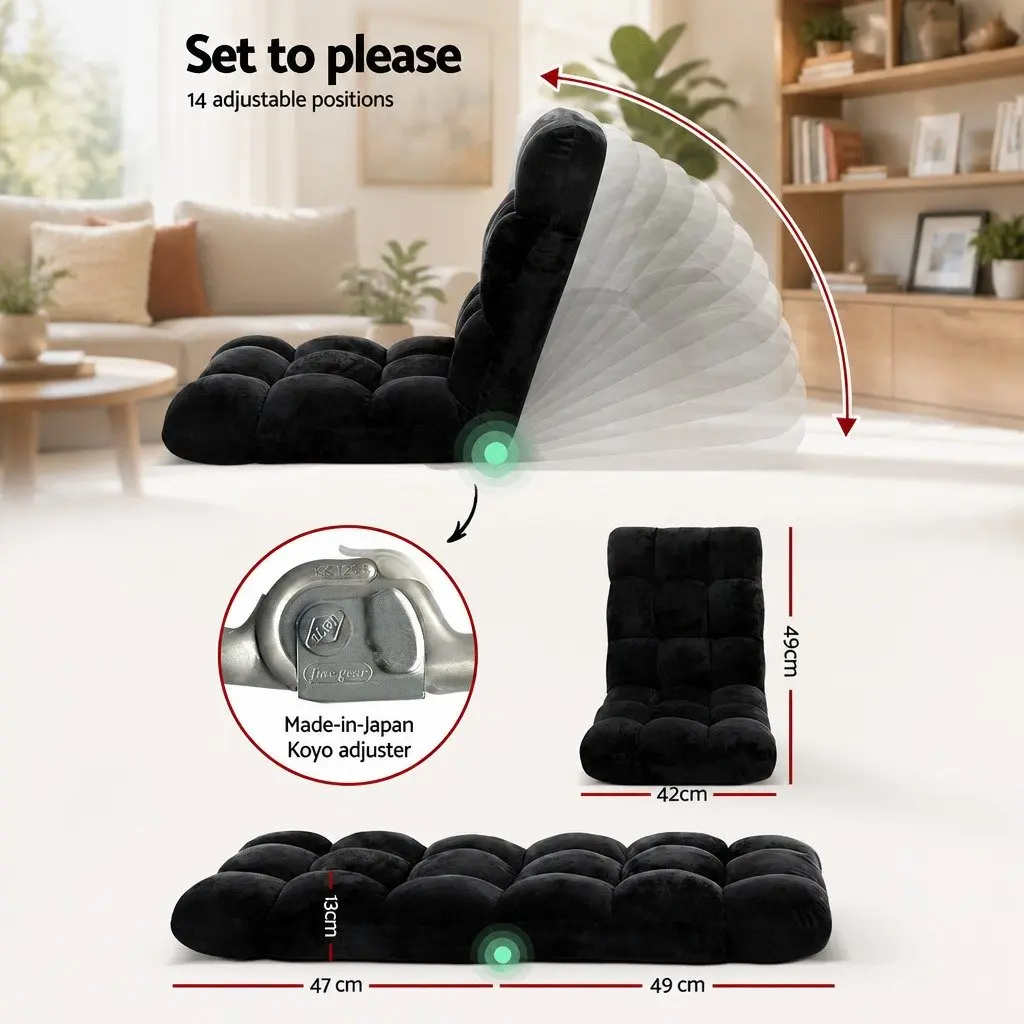 Adjustable Lounge Sofa Chair Flannel Fabric Black 14-Position Recliner
