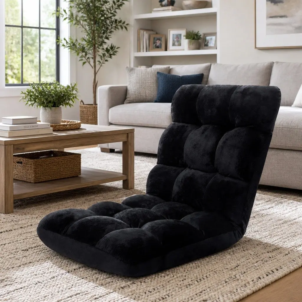 Adjustable Lounge Sofa Chair Flannel Fabric Black 14-Position Recliner