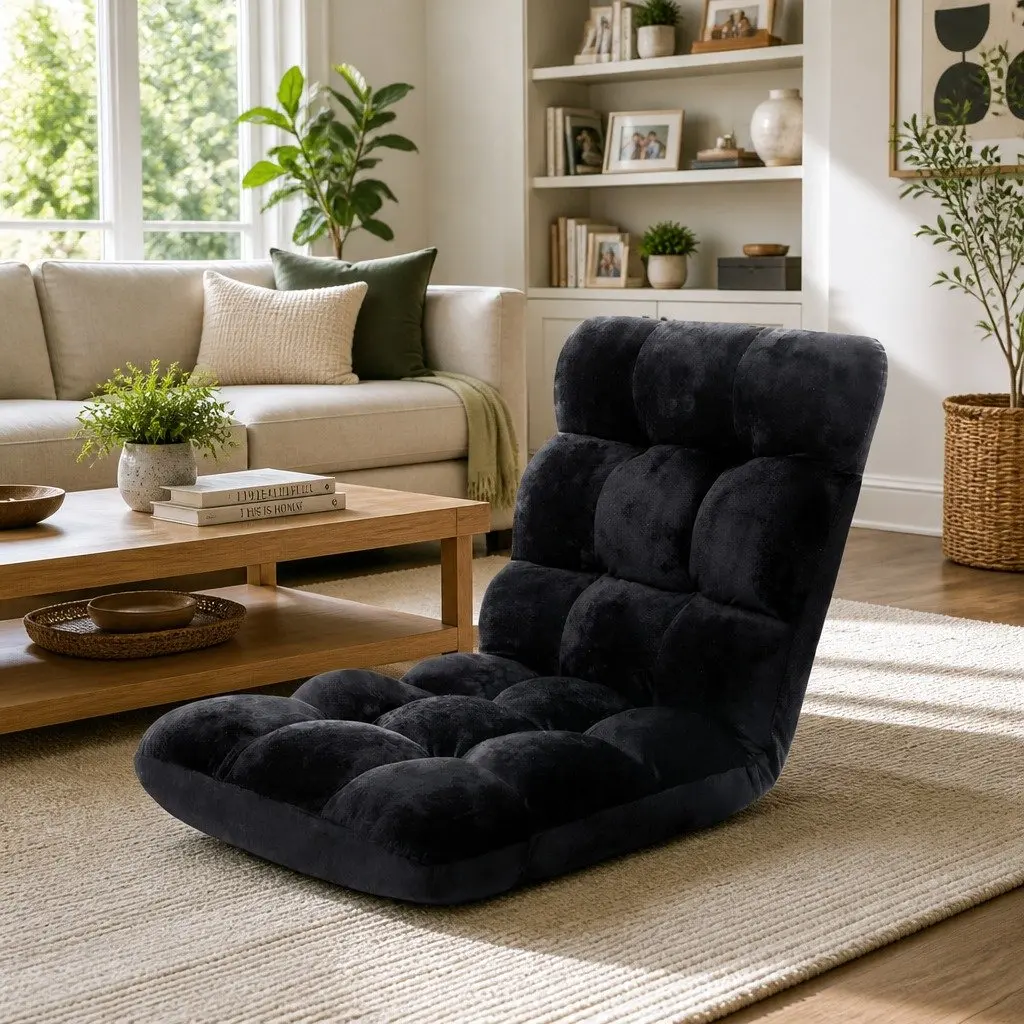 Adjustable Lounge Sofa Chair Flannel Fabric Black 14-Position Recliner