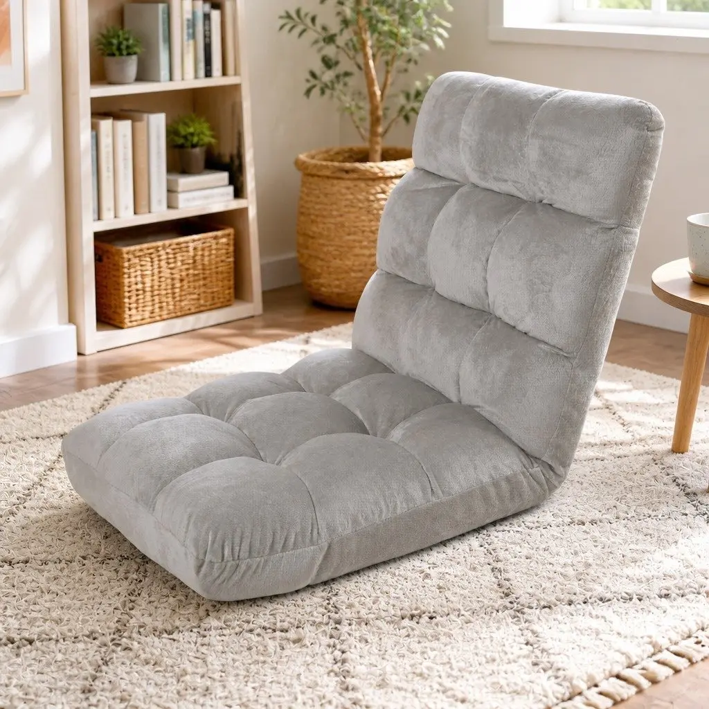Lounge Sofa Chair Adjustable Recliner Grey Flannel Fabric Foldable