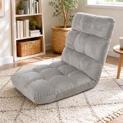 Grey Flannel Fabric Adjustable Lounge Sofa Chair
