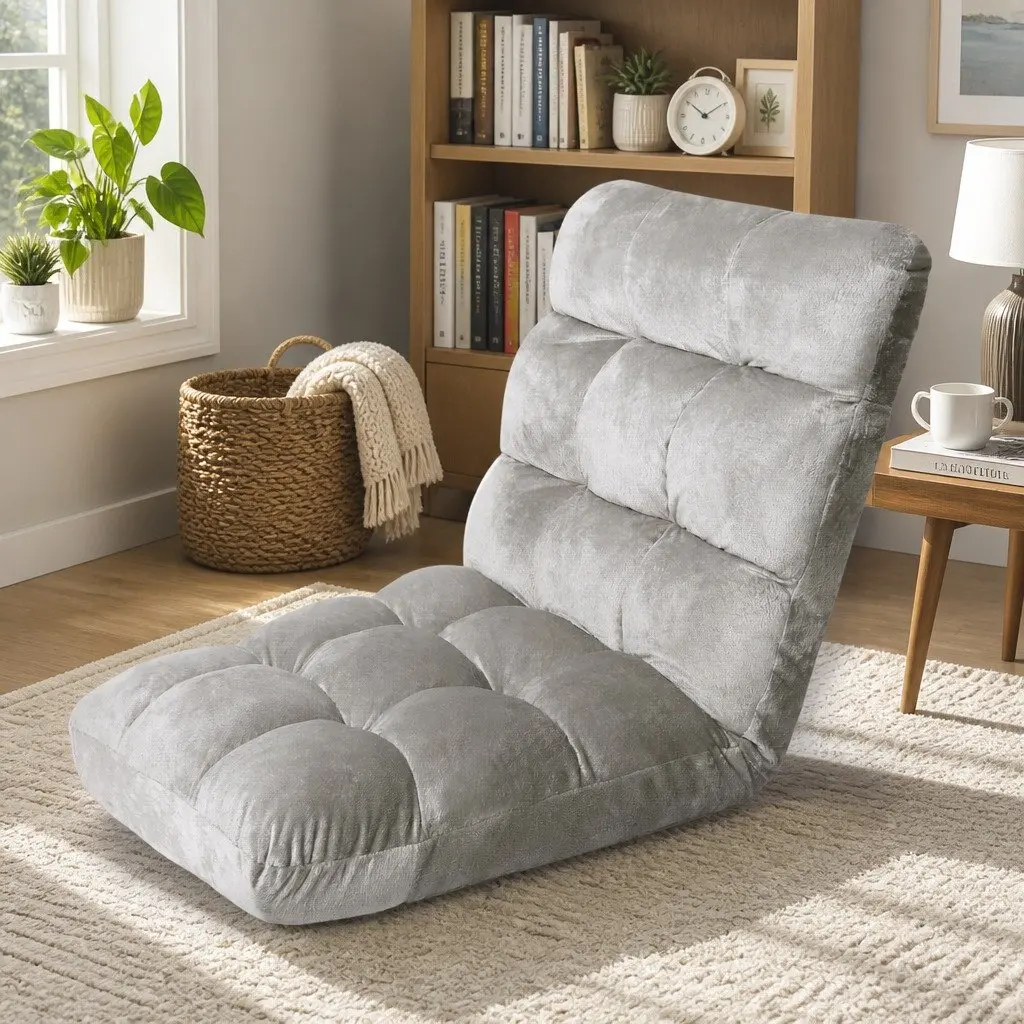 Lounge Sofa Chair Adjustable Recliner Grey Flannel Fabric Foldable