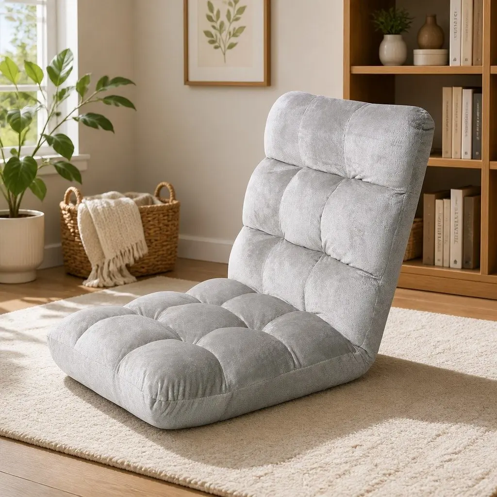 Lounge Sofa Chair Adjustable Recliner Grey Flannel Fabric Foldable
