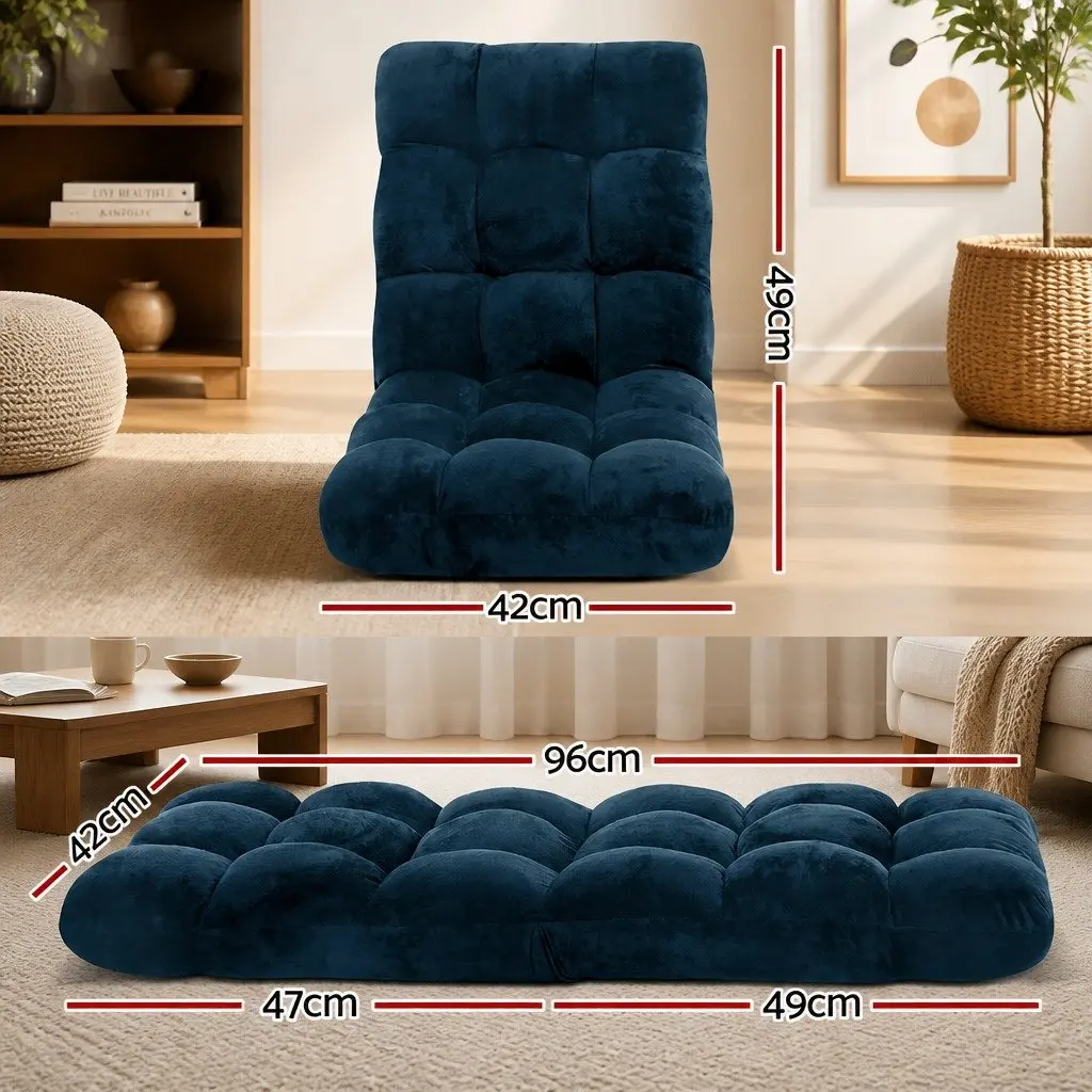 Floor Lounge Sofa Chair Adjustable 14 Positions Recliner Bed Navy Flannel Fabric Steel Frame