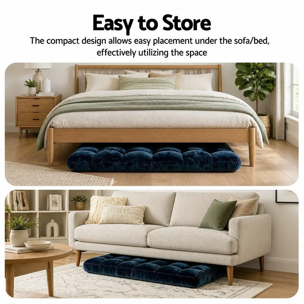 Floor Lounge Sofa Chair Adjustable 14 Positions Recliner Bed Navy Flannel Fabric Steel Frame