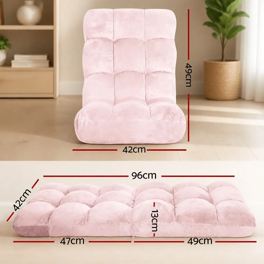 Lounge Sofa Chair Adjustable Recliner 14 Positions Foldable Pink Flannel Fabric Steel Frame